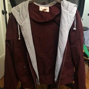 Maroon Layered Bomber jacket/hoodie